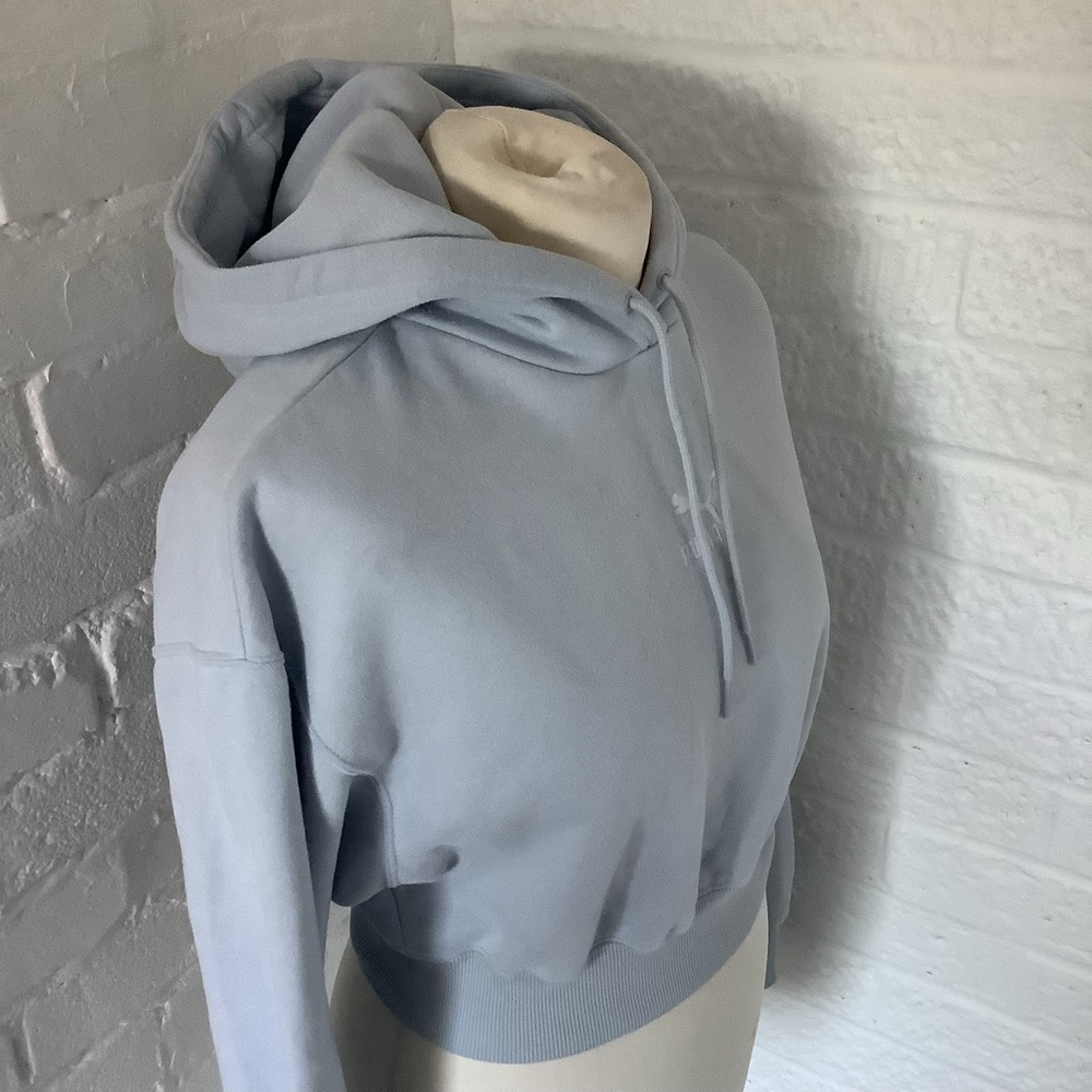 Puma Cropped Hoodie - Size S - Light Blue - Cotton - P2P 18” - Picture 4 of 8